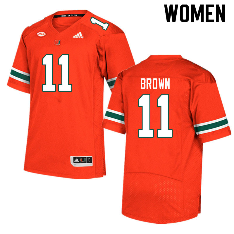 Women #11 Jacurri Brown Miami Hurricanes College Football Jerseys Sale-Orange